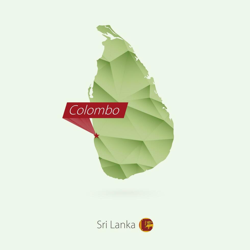 verde pendenza Basso poli carta geografica di sri lanka con capitale colombo vettore