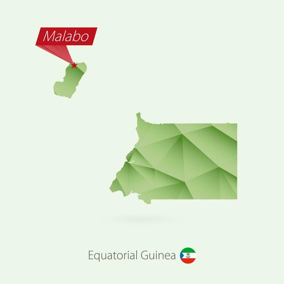 verde pendenza Basso poli carta geografica di equatoriale Guinea con capitale malabo vettore