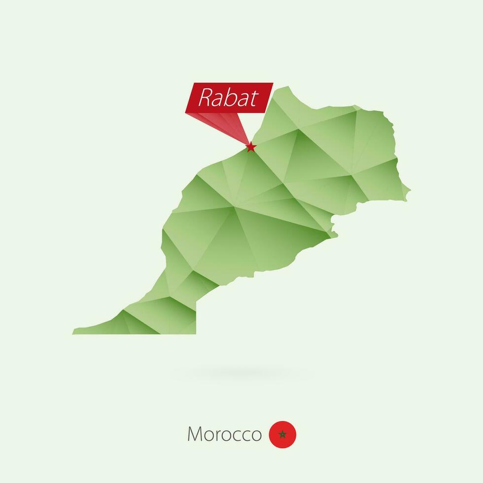 verde pendenza Basso poli carta geografica di Marocco con capitale rabat vettore