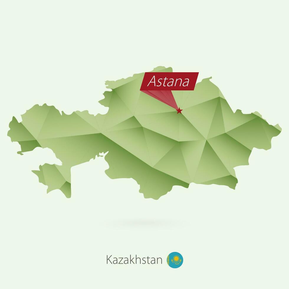 verde pendenza Basso poli carta geografica di Kazakistan con capitale astana vettore