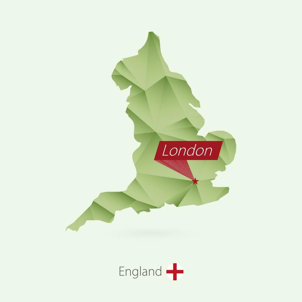 verde pendenza Basso poli carta geografica di Inghilterra con capitale Londra vettore