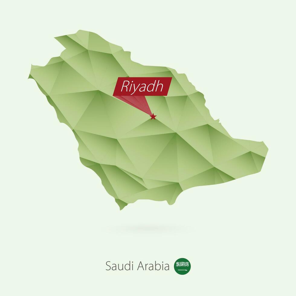 verde pendenza Basso poli carta geografica di Arabia arabia con capitale riyadh vettore