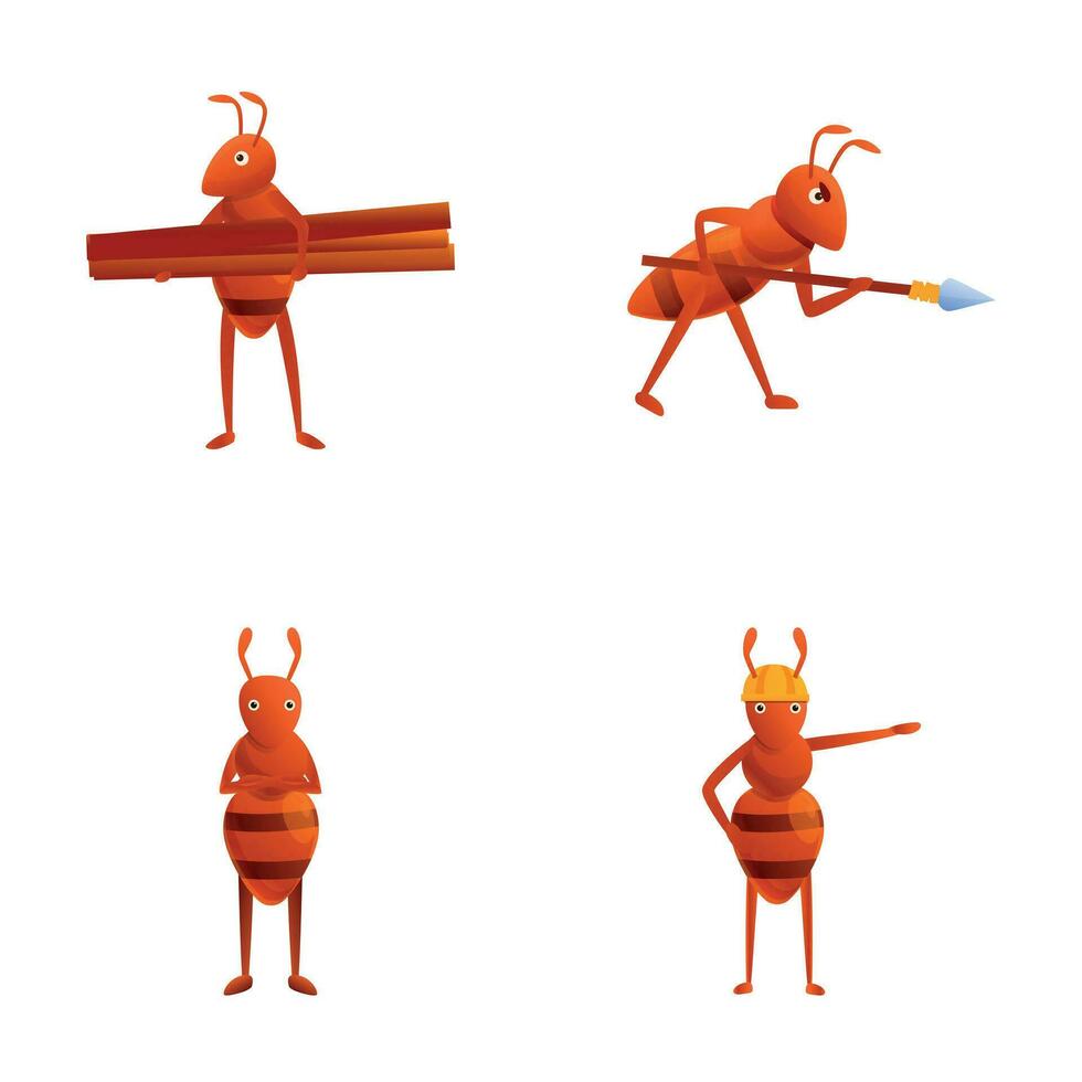 cartone animato formica icone impostato cartone animato vettore. carino formica a opera vettore