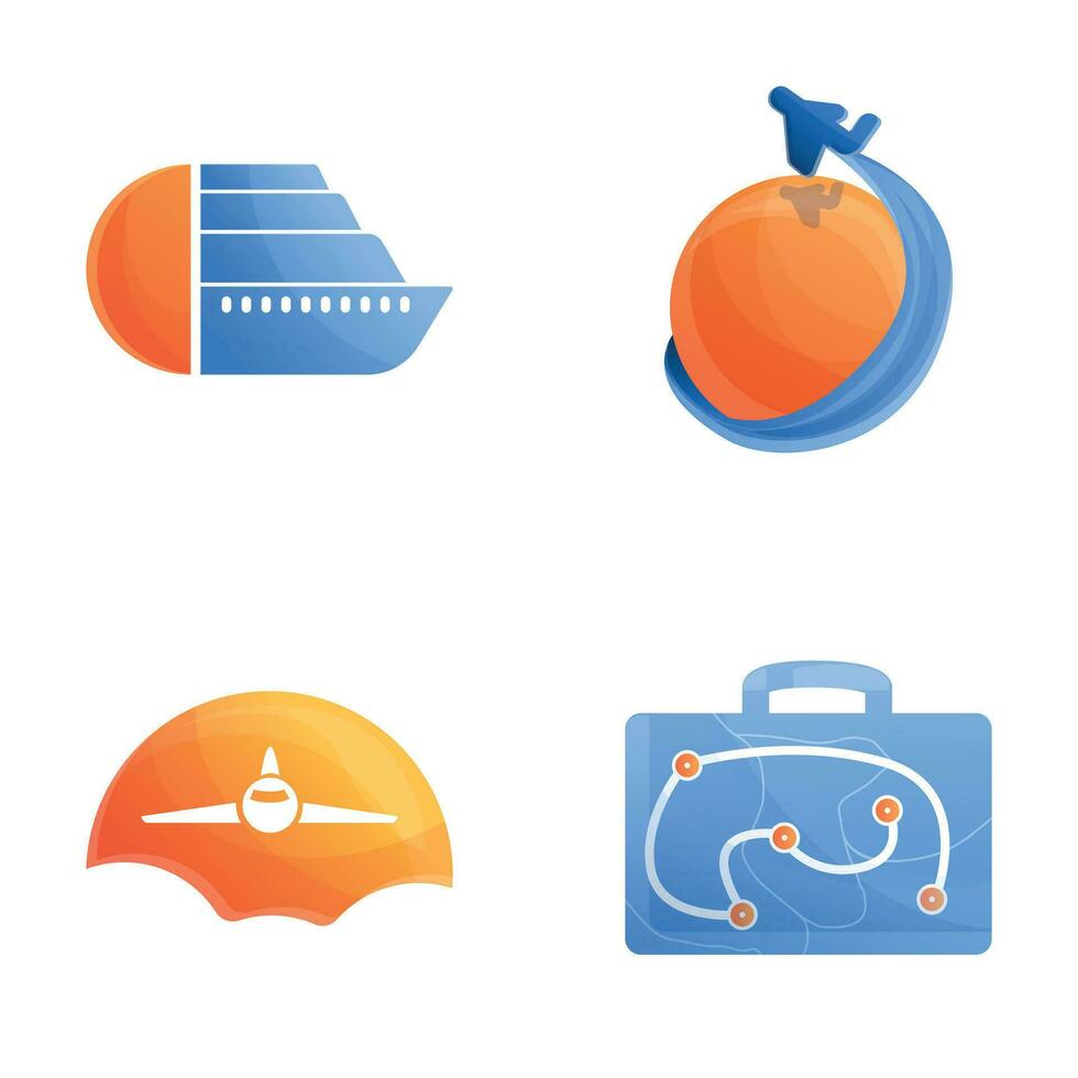 viaggio concetto icone impostato cartone animato vettore. aria e acqua trasporto vettore