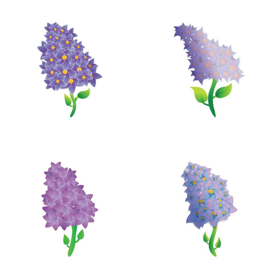 lilla fiorire icone impostato cartone animato vettore. colorato fioritura lilla ramo vettore