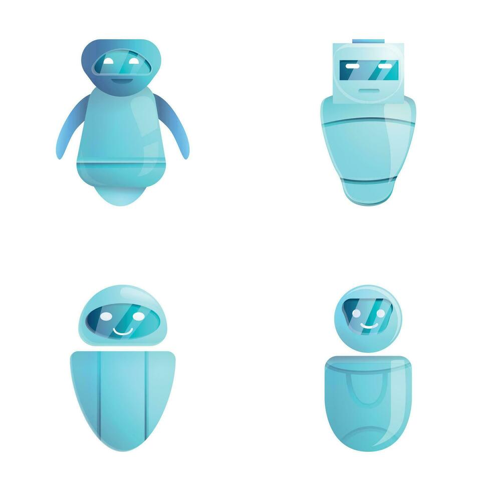 elettronico robot icone impostato cartone animato vettore. moderno robot vettore