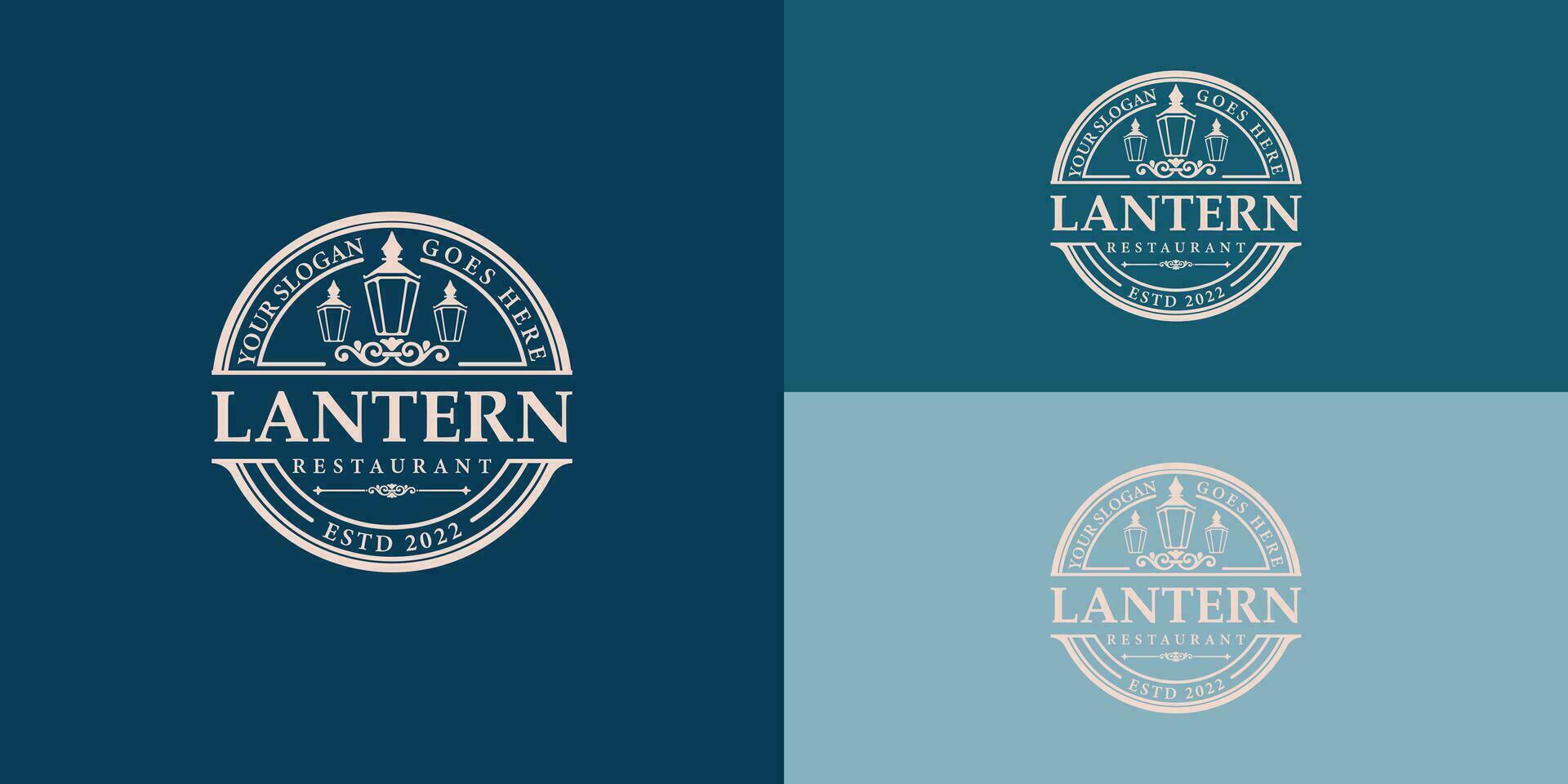 lanterna inviare, classico strada lampada ristorante Vintage ▾ logo design vettore presentata con multiplo sfondo colori. il logo è adatto per il classico ristorante logo design ispirazione modello