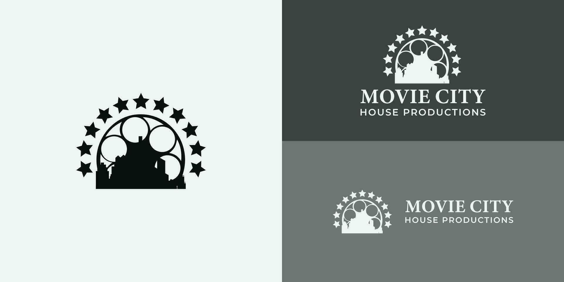 silhouette città film logo design ispirazione è presentata con multiplo sfondo colori e esso è adatto per il film produzione azienda logo design ispirazione modello vettore