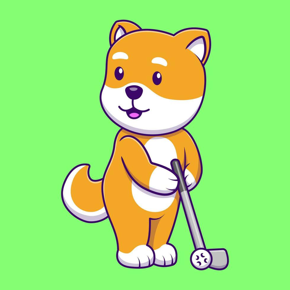 carino shiba inu giocando golf cartone animato vettore icone illustrazione. piatto cartone animato concetto. adatto per qualunque creativo progetto.