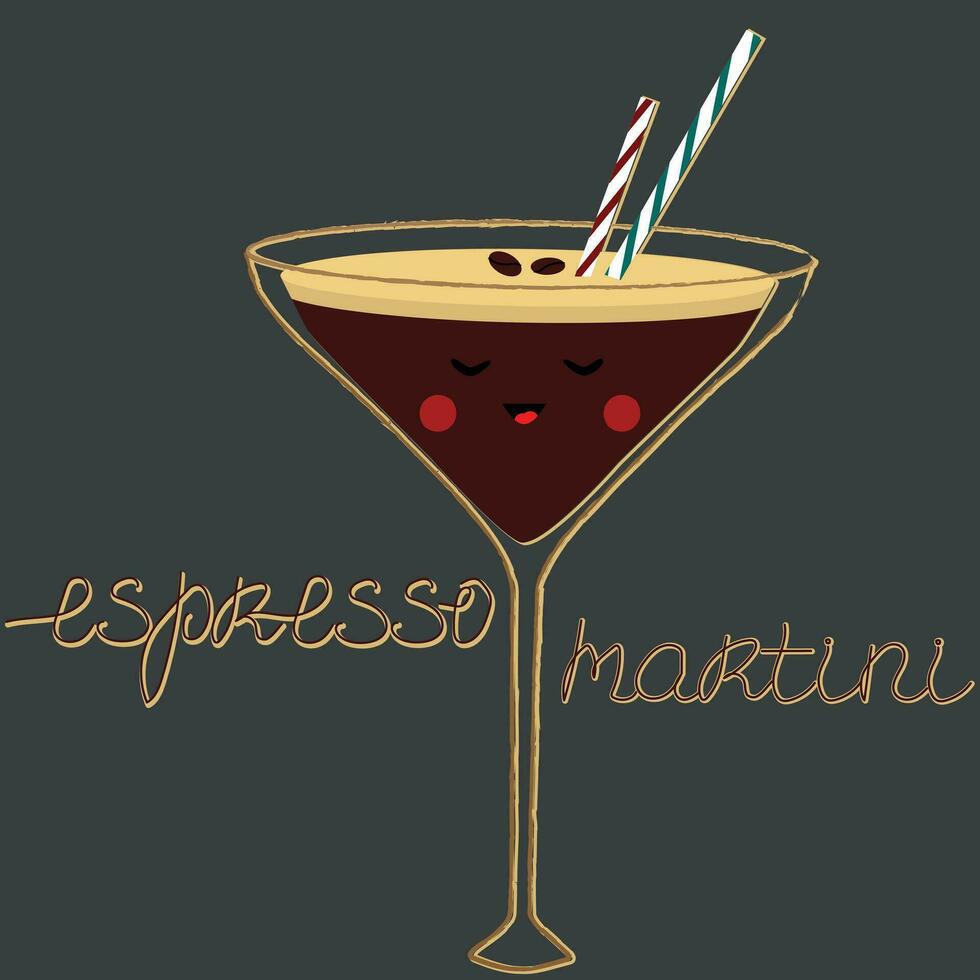 vettore illustrazione di caffè espresso Martini cocktail nel cartone animato stile