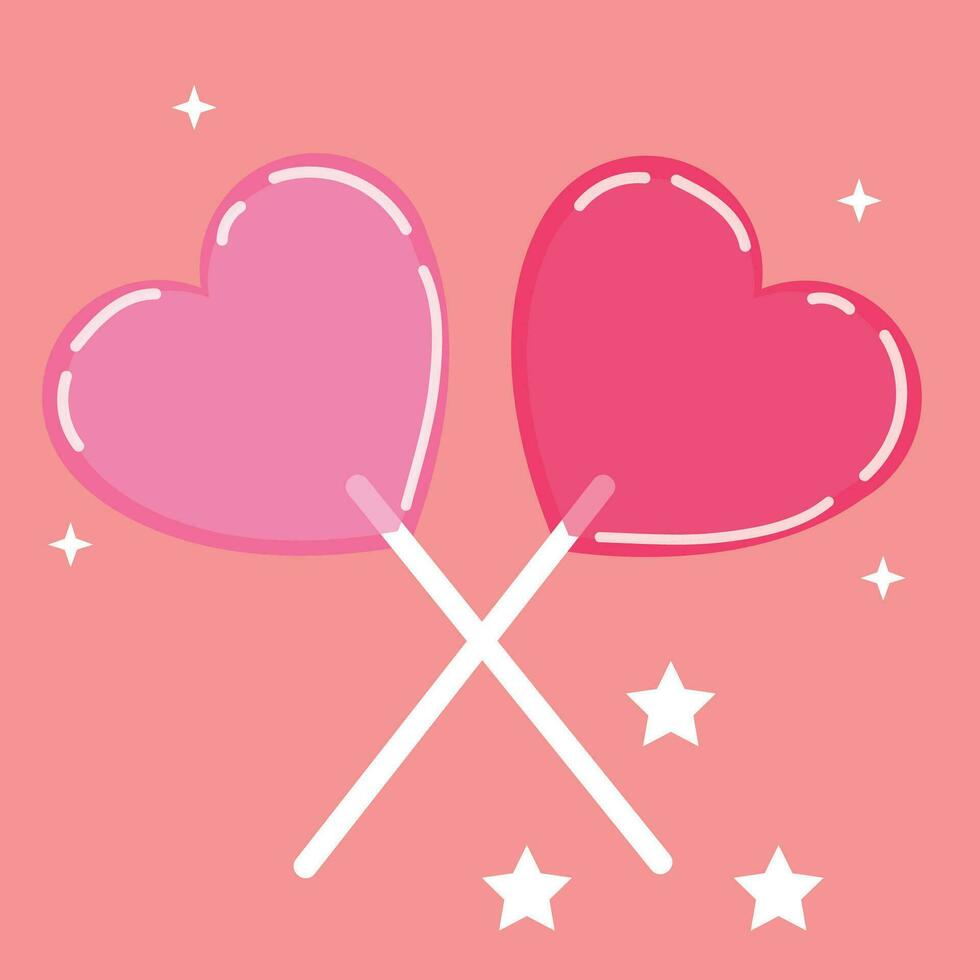 dolci modellato cuore di caramelle su rosa sfondo. semplice mano disegnato cuore Lecca-lecca. Perfetto come parete arte, San Valentino giorno regalo carta, manifesto o invito. vettore