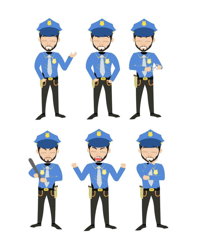 il autorità nel blu - cartone animato vettore imposta con poliziotti nel azione