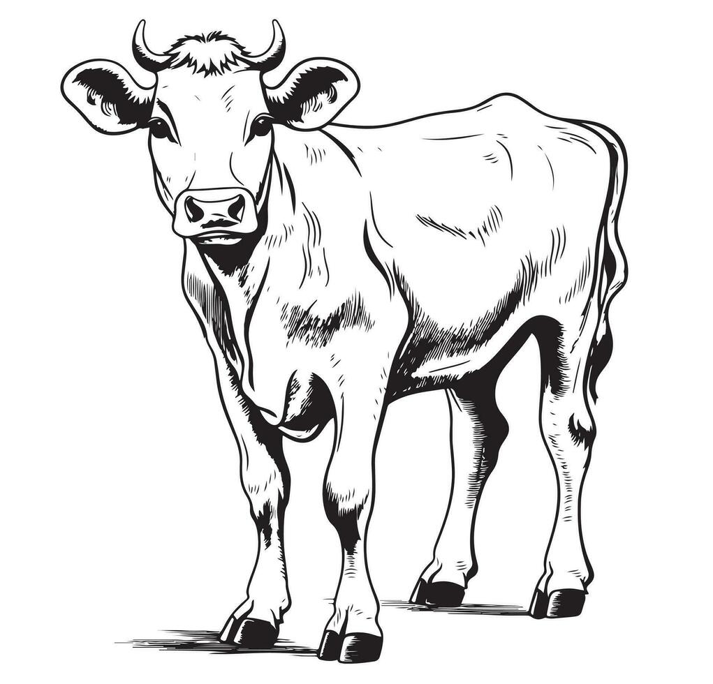 mucca in piedi schizzo mano disegnato agricoltura e bestiame allevamento vettore illustrazione.