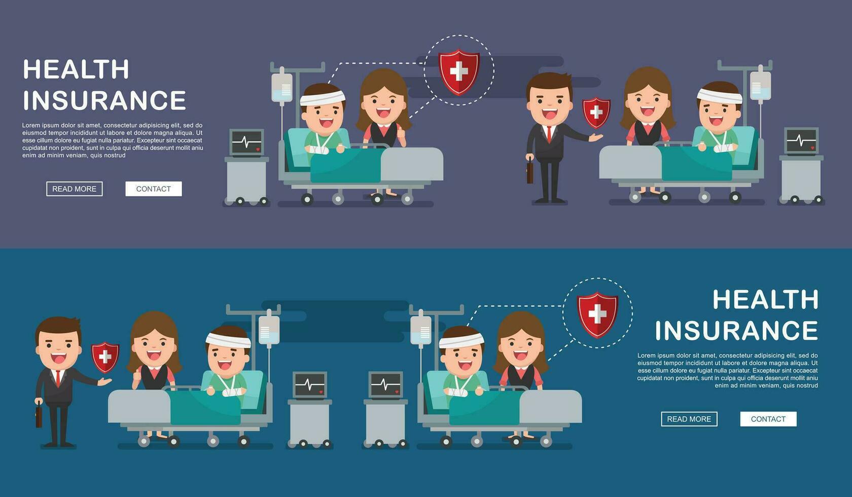 un' vettore illustrazione di un' uomo nel il ospedale ferito e assicurazione Servizi concetto per striscione, Salute assicurazione concetto. protezione Salute. cura medico. assistenza sanitaria concetto.