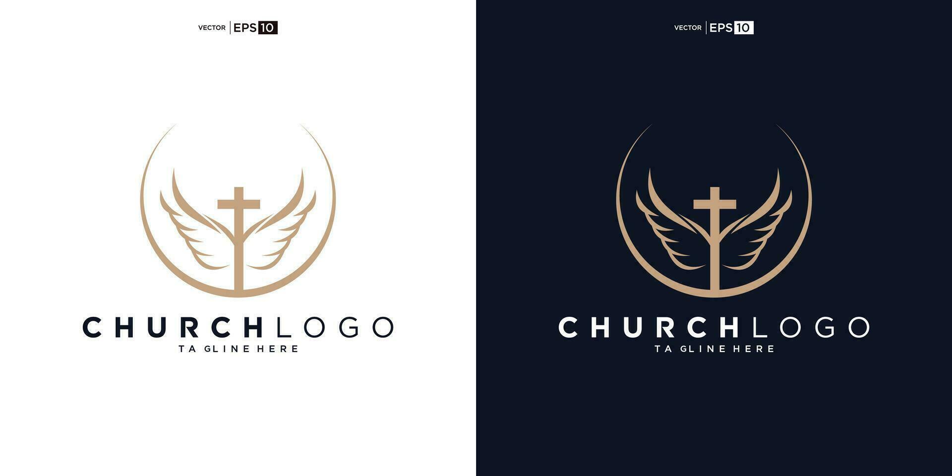 Chiesa logo. Bibbia, Gesù' attraversare e angelo Ali. Ali Chiesa logo design icona. vettore