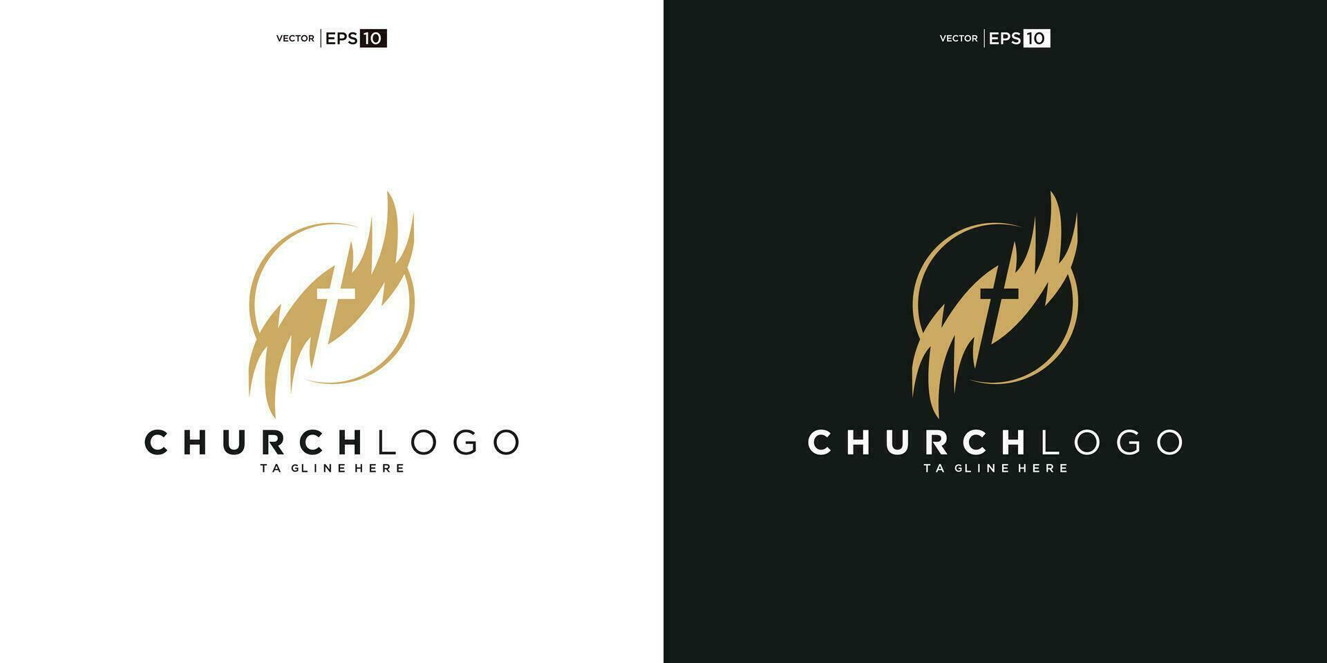 Chiesa logo. Bibbia, Gesù' attraversare e angelo Ali. Ali Chiesa logo design icona. vettore