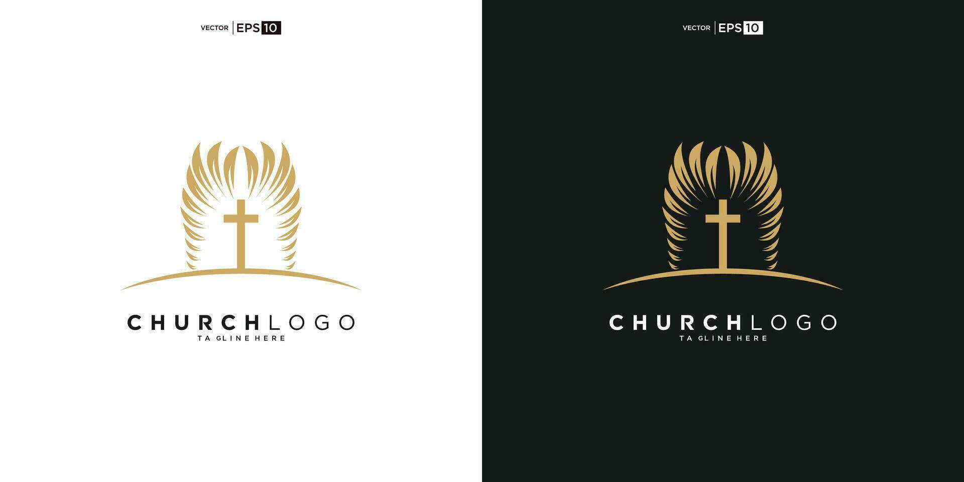 Chiesa logo. Bibbia, Gesù' attraversare e angelo Ali. Ali Chiesa logo design icona. vettore