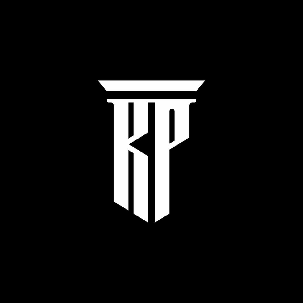 logo monogramma kp con stile emblema isolato su sfondo nero vettore