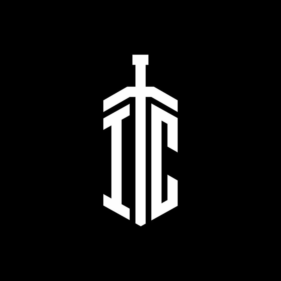 monogramma logo ic con modello di progettazione nastro elemento spada vettore