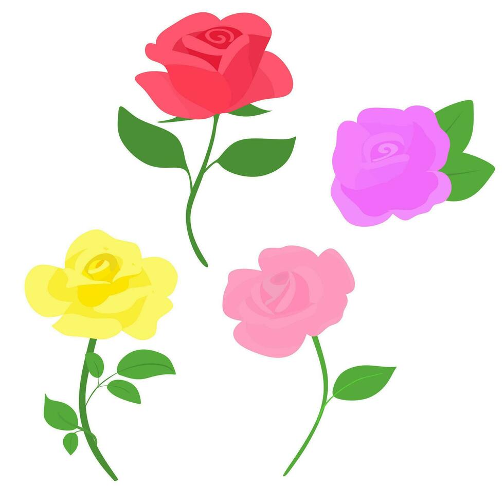 Rose fiore fiorito clipart impostato vettore
