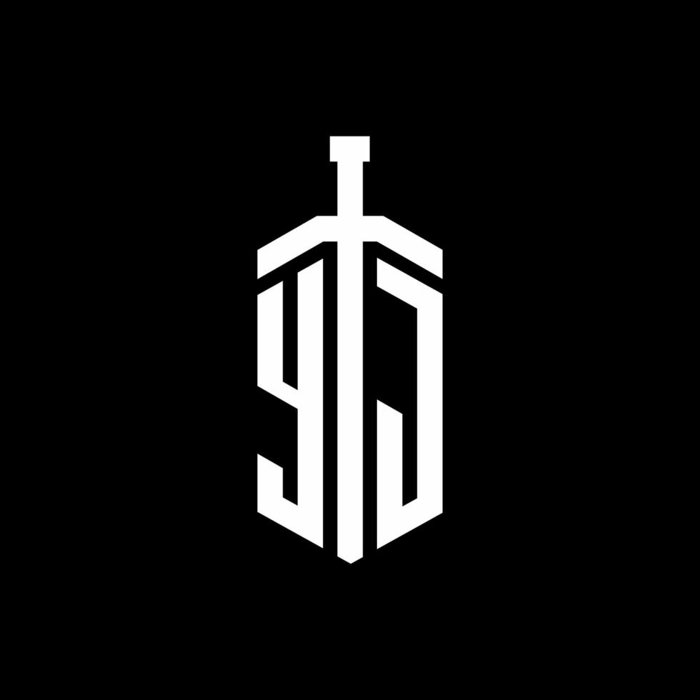 tj logo monogramma con modello di progettazione nastro elemento spada vettore