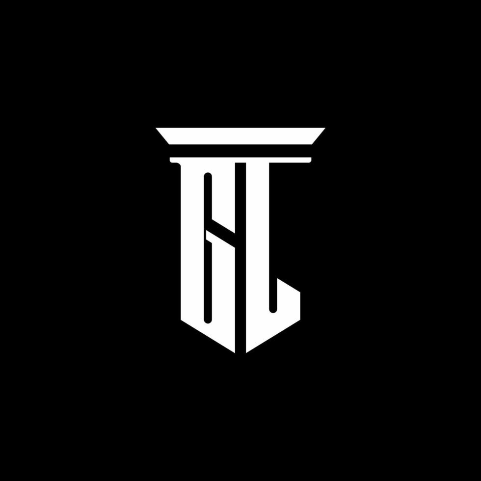 logo monogramma gl con stile emblema isolato su sfondo nero vettore