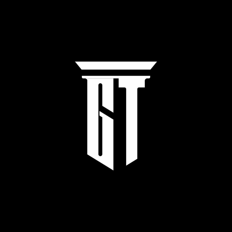 logo monogramma gt con stile emblema isolato su sfondo nero vettore