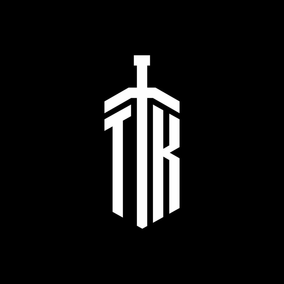 tk logo monogramma con modello di progettazione nastro elemento spada vettore
