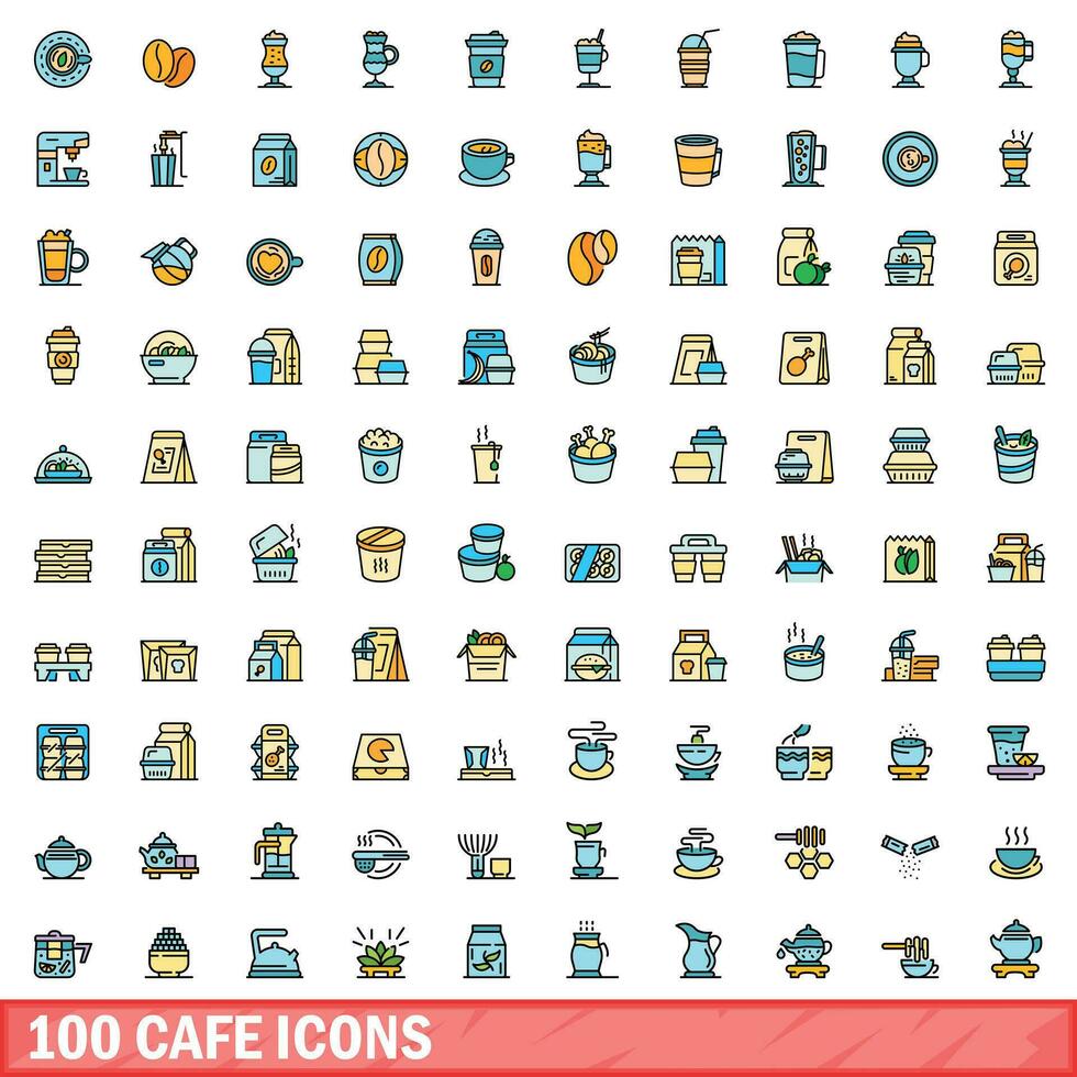 100 bar icone impostare, colore linea stile vettore