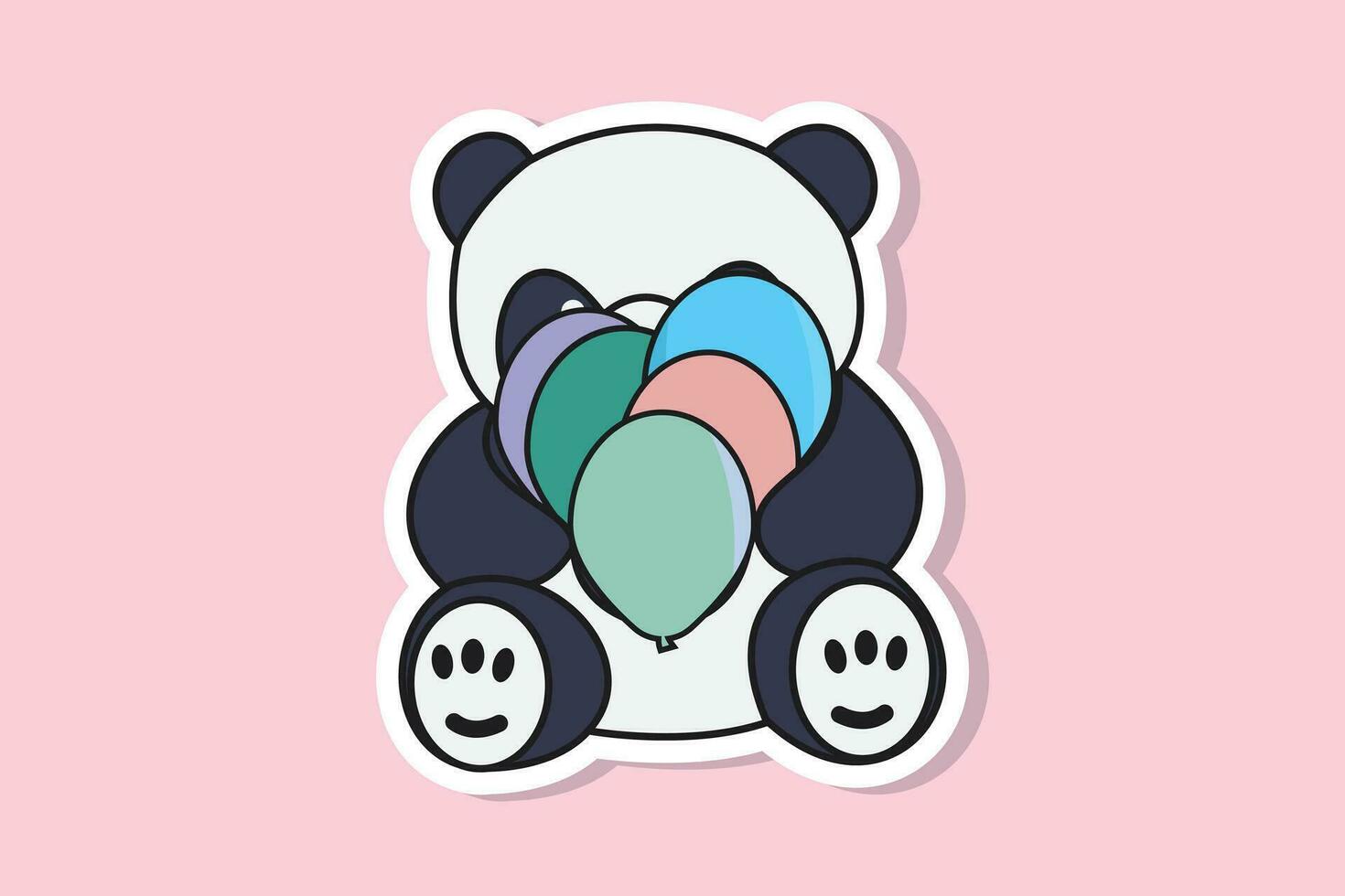 carino orsacchiotto orso con palloncini etichetta design vettore illustrazione. animale natura icona concetto. piatto cartone animato stile icona design.