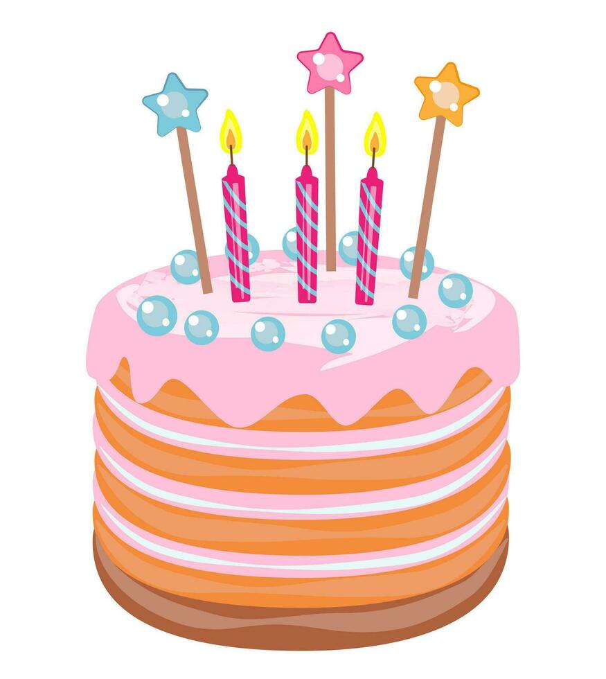 rosa torta con candele isolato su bianca. vettore illustrazione per carte e adesivi