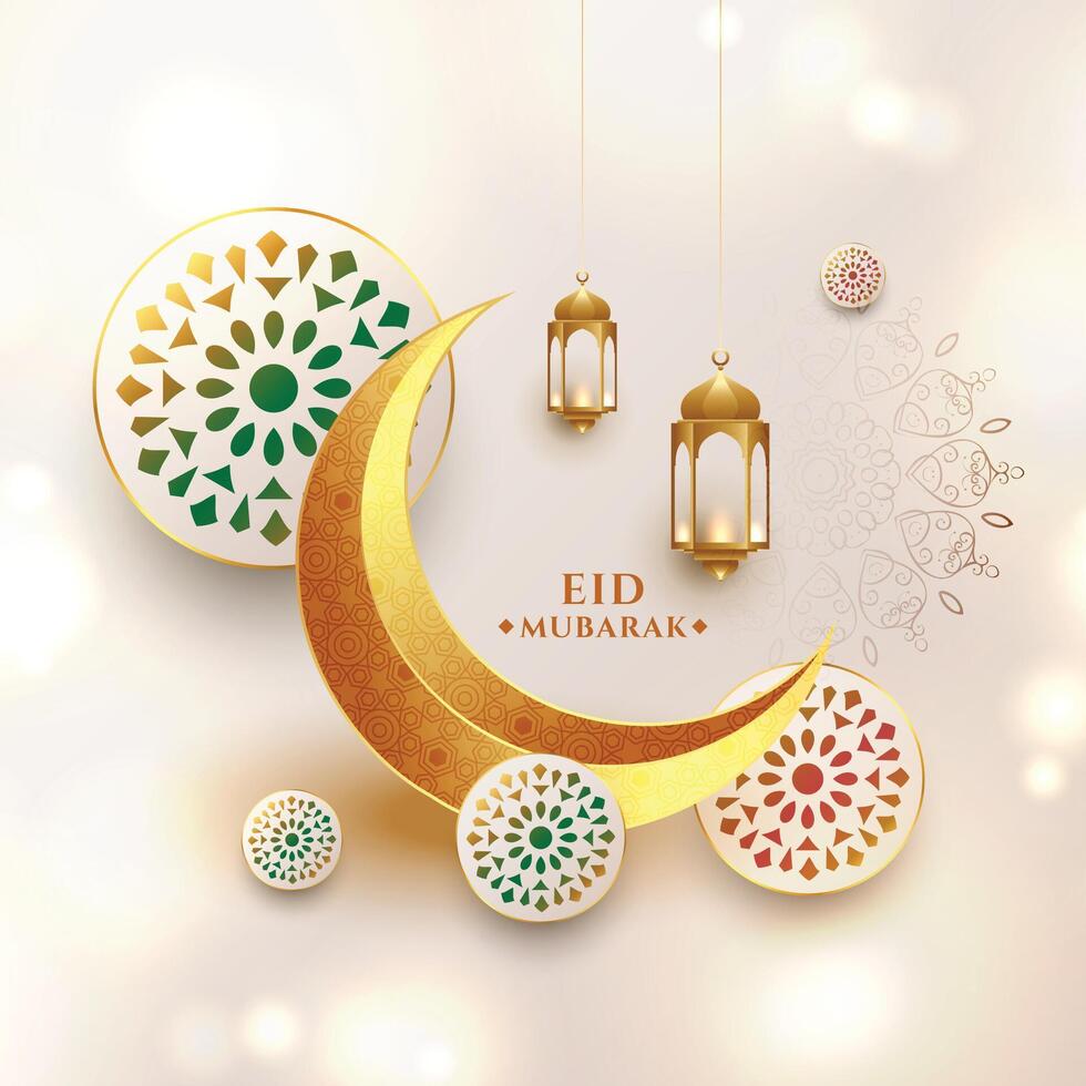 realistico eid mubarak auguri carta con mezzaluna Luna vettore