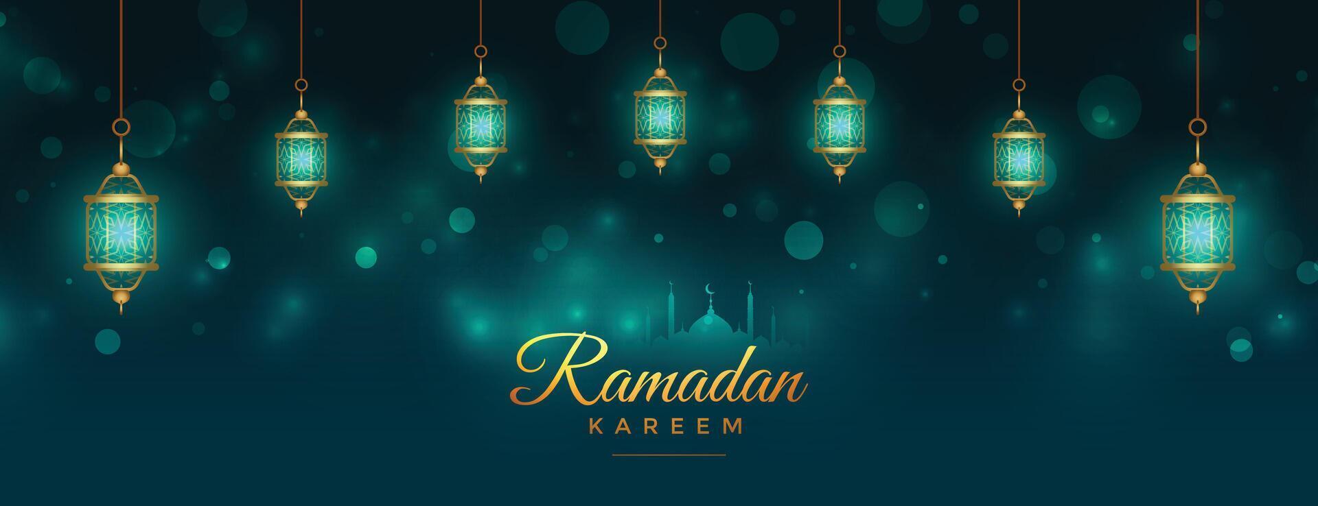 bellissimo Ramadan kareem islamico lanterna lampade bandiera vettore