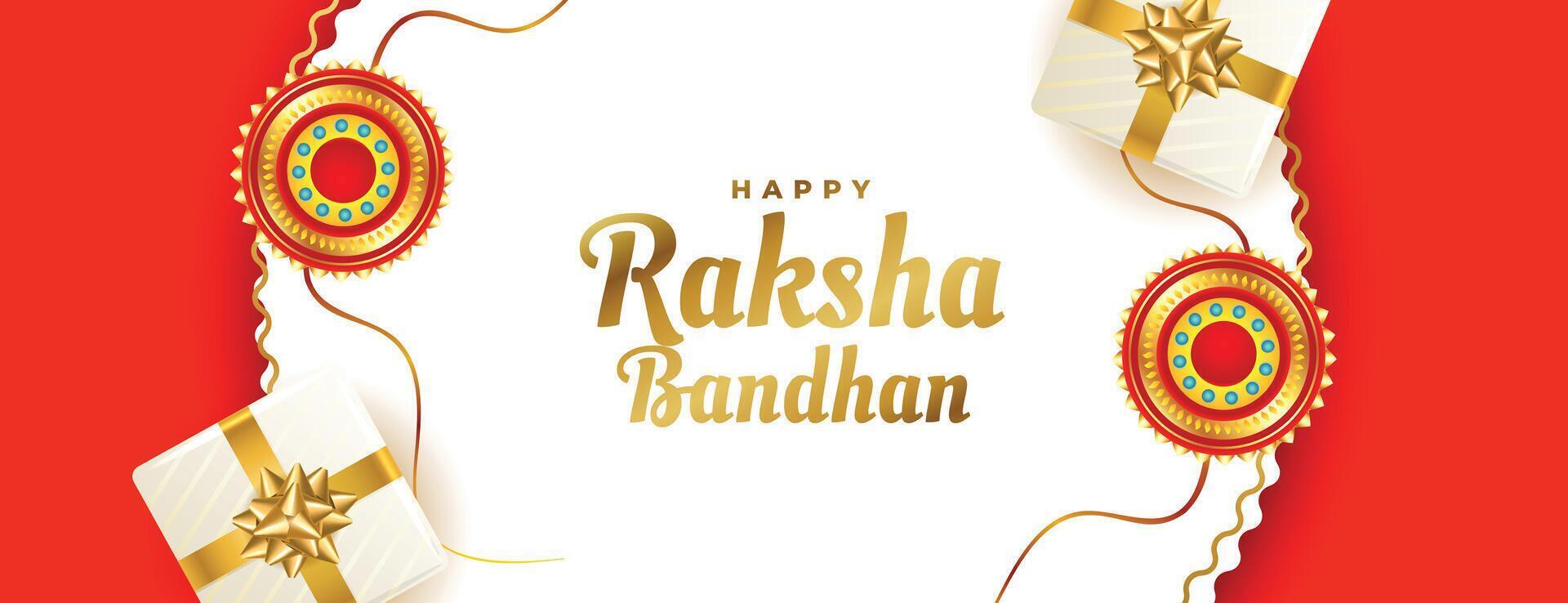 realistico Raksha bandhan bandiera con regalo scatole vettore