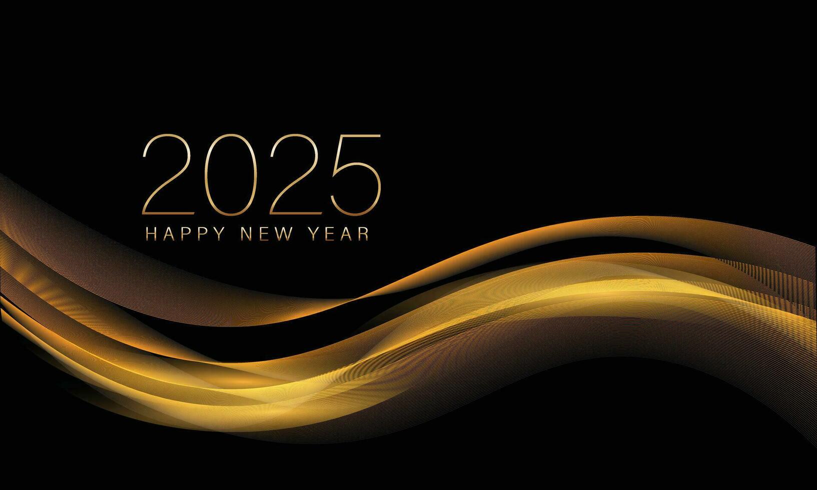 2025 nuovo anno con astratto brillante colore oro onda design elemento e luccichio effetto su buio sfondo. per calendario, manifesto design vettore
