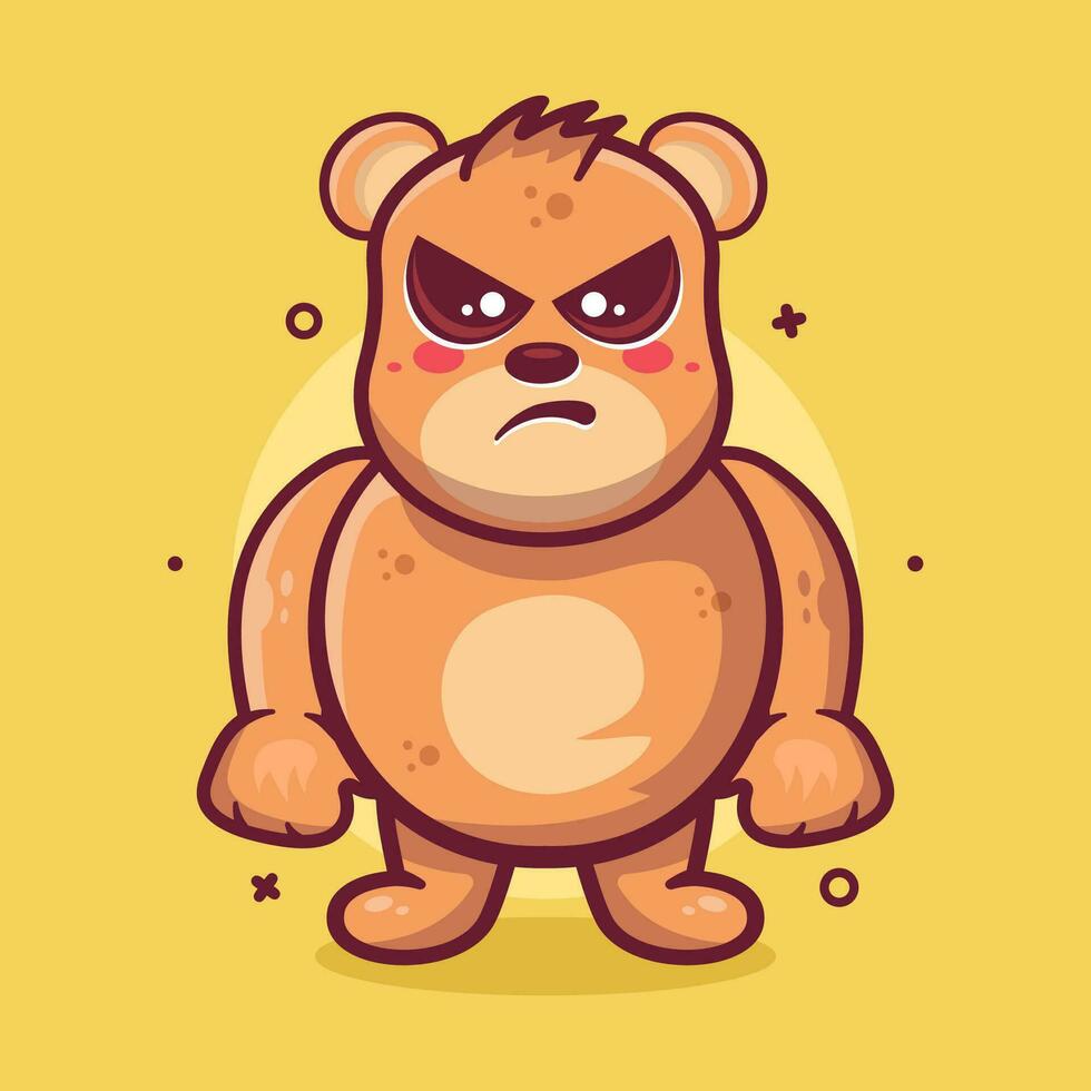 grave orso animale personaggio portafortuna con arrabbiato espressione isolato cartone animato nel piatto stile design vettore