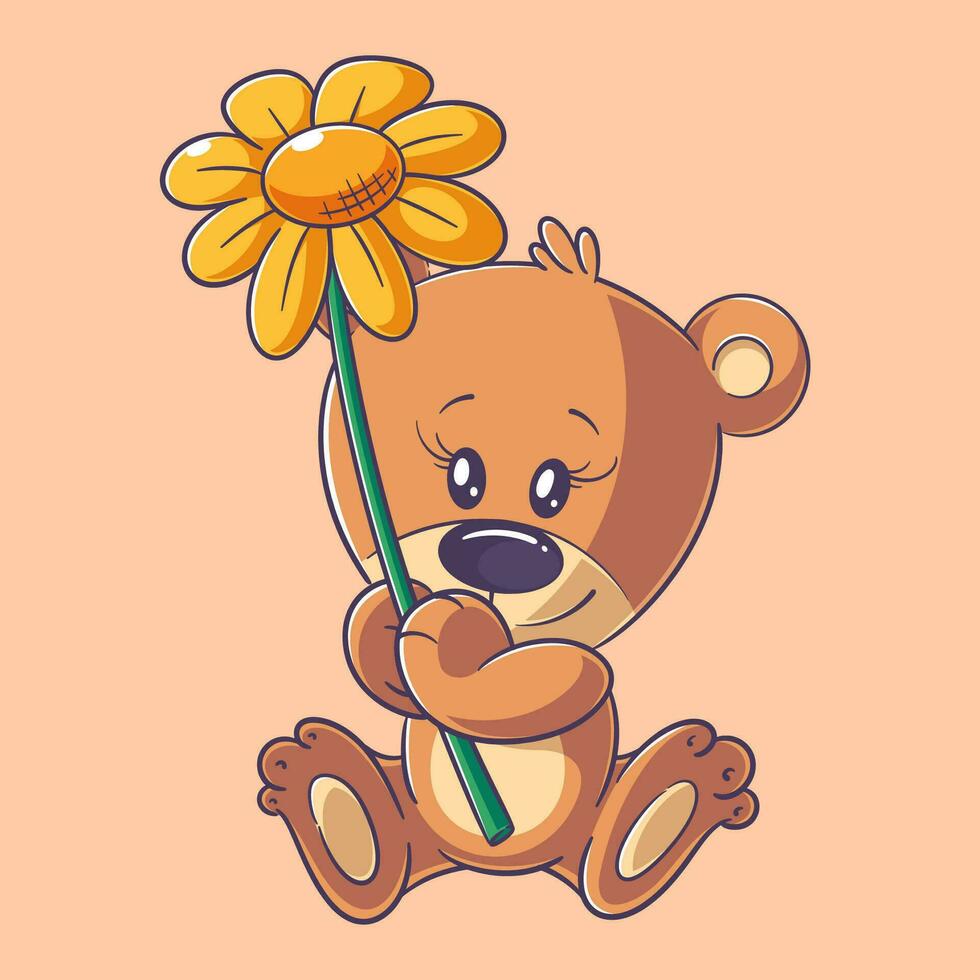 carino orso Tenere un' fiori vettore