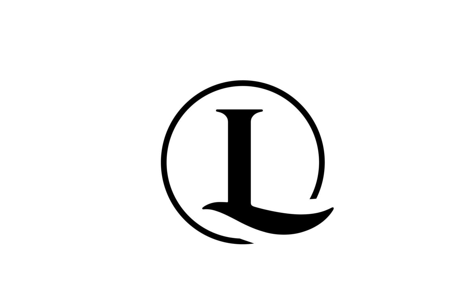 l icona del logo della lettera dell'alfabeto in semplice colore bianco e nero. design elegante e creativo del cerchio per affari e società vettore