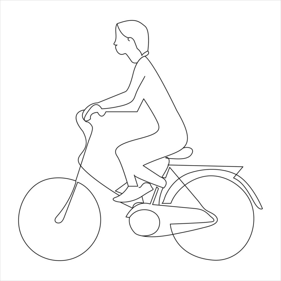 singolo linea continuo disegno di classico bicicletta e uomo- donna classico bicicletta vettore illustrazione
