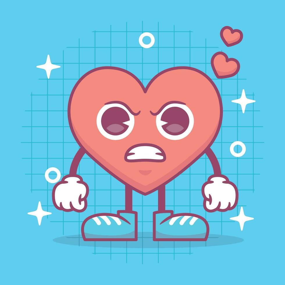 arrabbiato cuore cartone animato personaggio vettore illustrazione. contento San Valentino giorno.