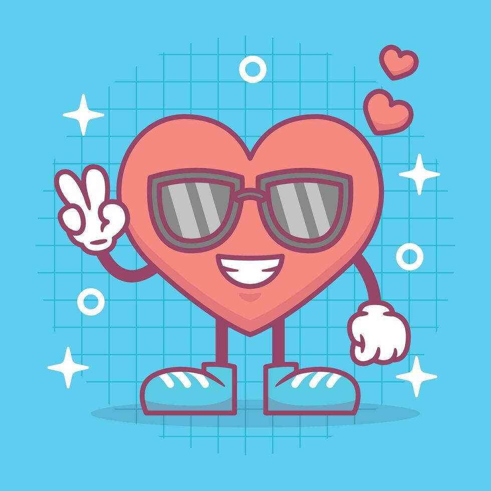 cuore divertente cartone animato personaggio indossare occhiali da sole. contento San Valentino giorno concetto. romantico mascotte. piatto vettore illustrazione.