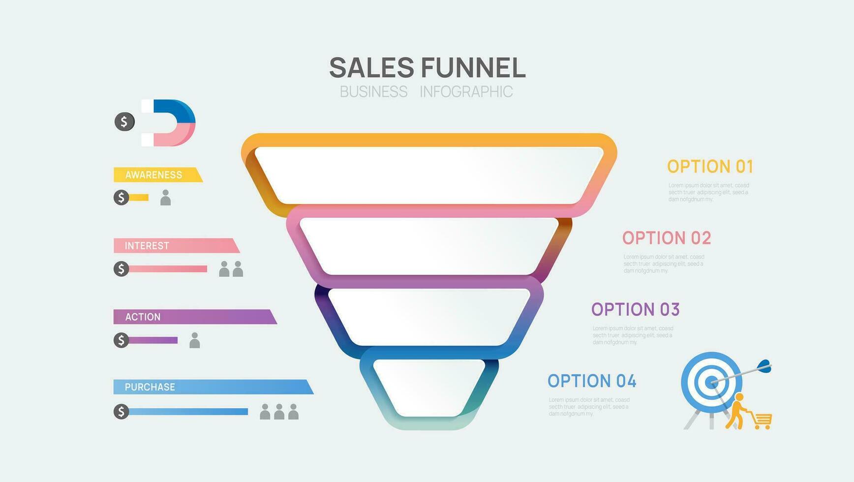 Infografica i saldi imbuto diagramma etichetta modello per attività commerciale. moderno sequenza temporale in entrata fare un passo, digitale marketing dati, presentazione vettore infografica.