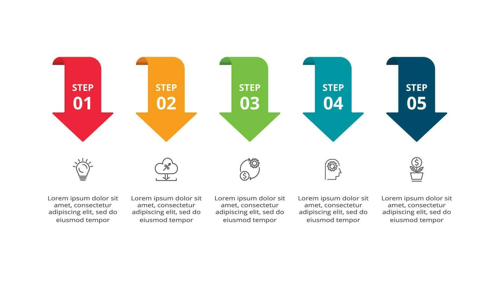 astratto frecce di grafico, diagramma con 5 passi, opzioni, parti o processi. vettore attività commerciale modello per presentazione