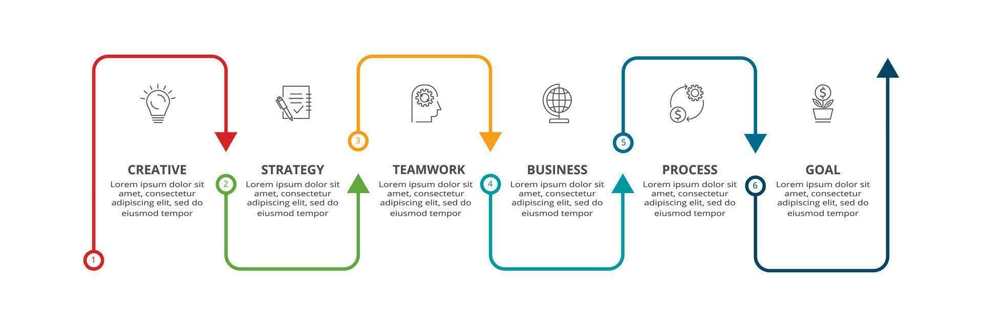 linea concetto per Infografica con 6 passi, opzioni, parti o processi. attività commerciale dati visualizzazione. vettore