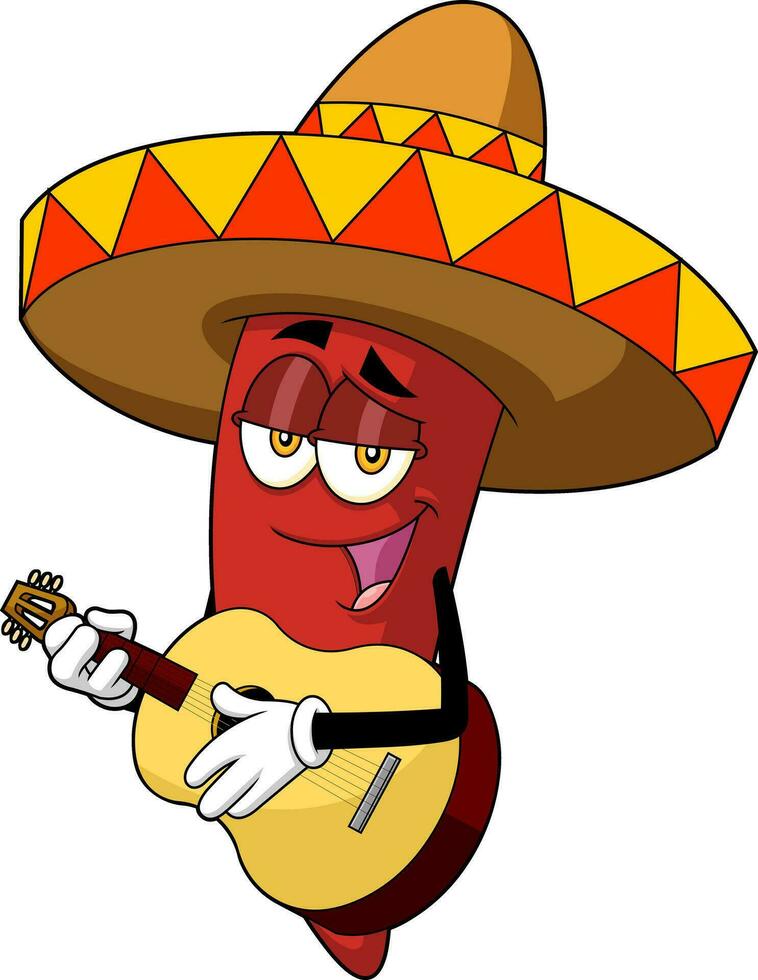 messicano caldo chili Pepe cartone animato personaggio cantando con un' chitarra vettore