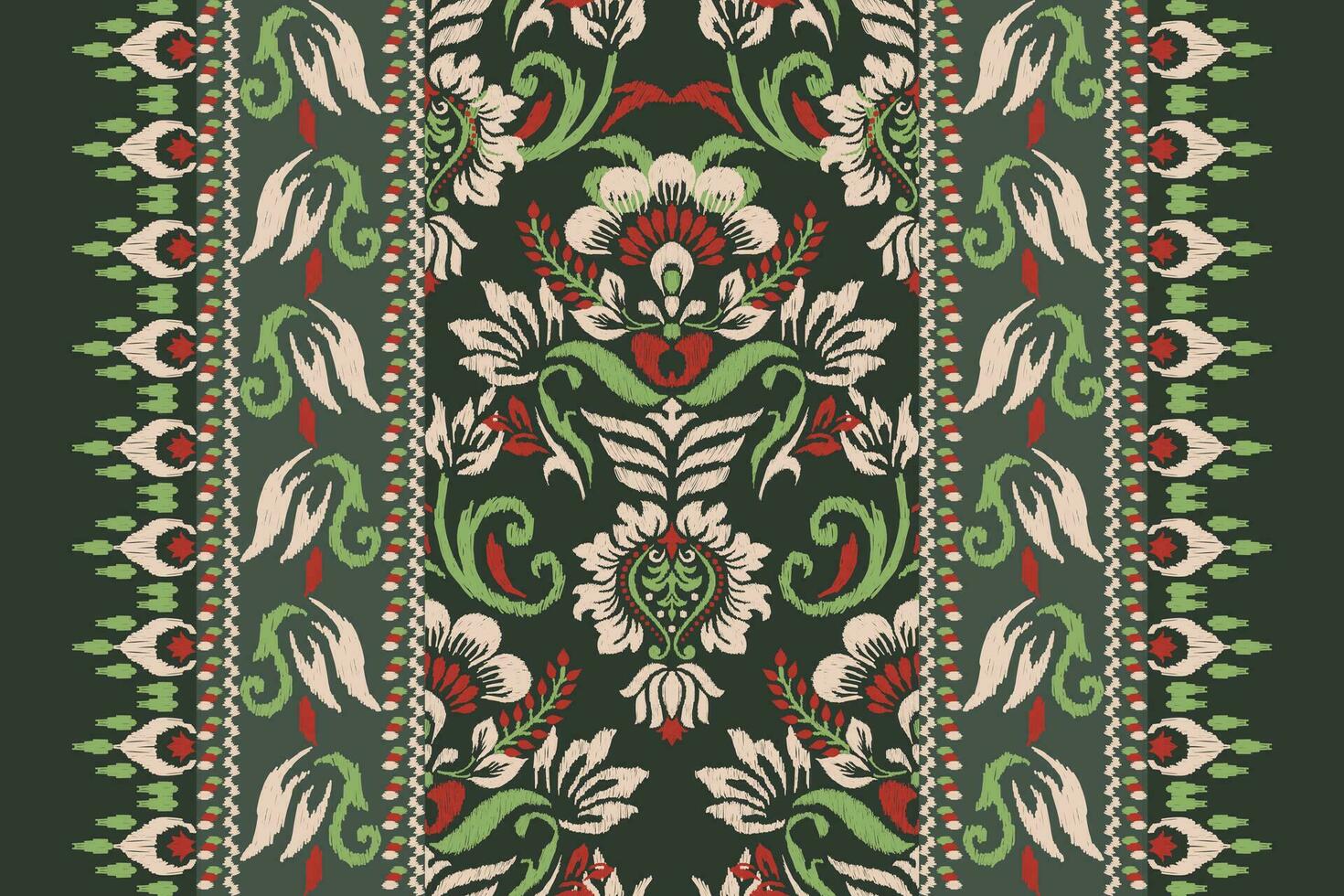 ikat floreale paisley ricamo su verde sfondo.ikat etnico orientale modello tradizionale.azteco stile astratto vettore illustrazione.disegno per trama, tessuto, abbigliamento, avvolgimento, decorazione, sciarpa, tappeto