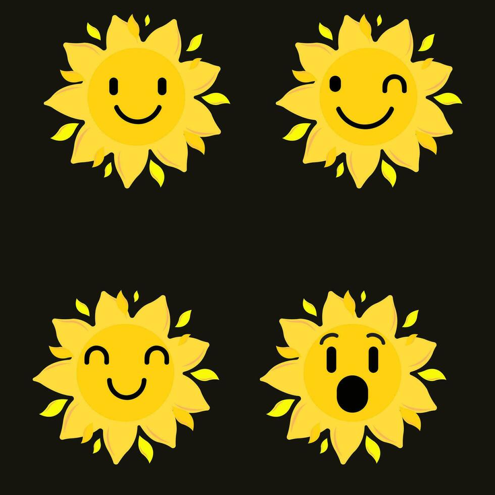 collezione di differenza emoticon icona di carino sole cartone animato su bianca sfondo vettore illustrazione