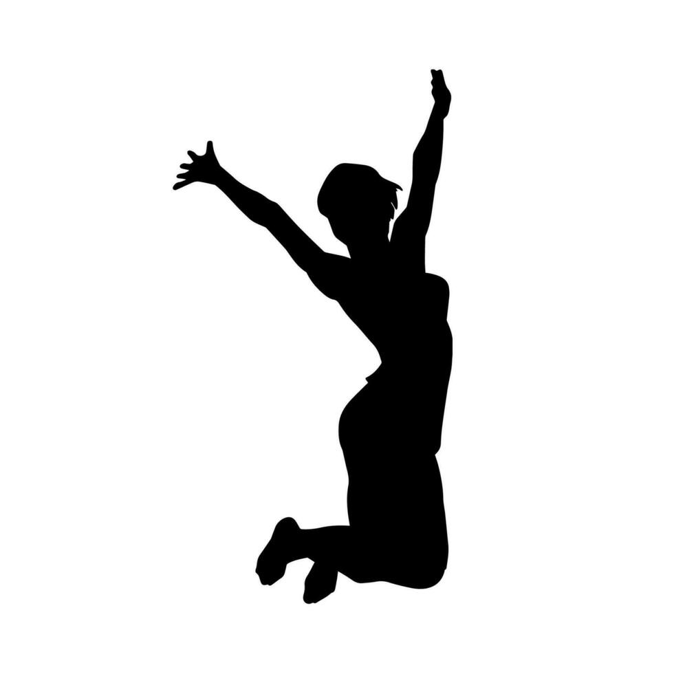 silhouette di un' contento sottile donna salto allegramente. vettore