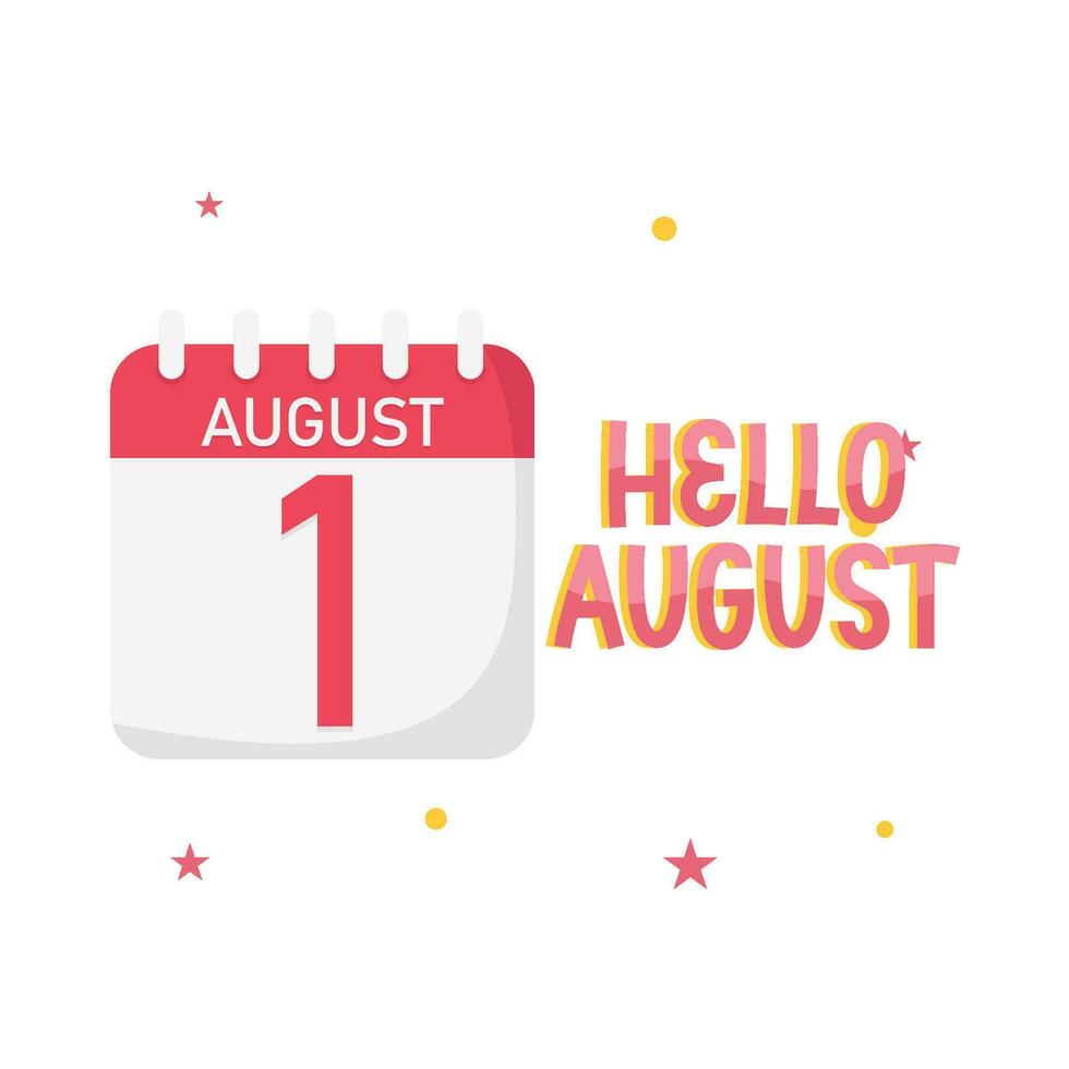 Ciao agosto testo con calendario illustrazione vettore