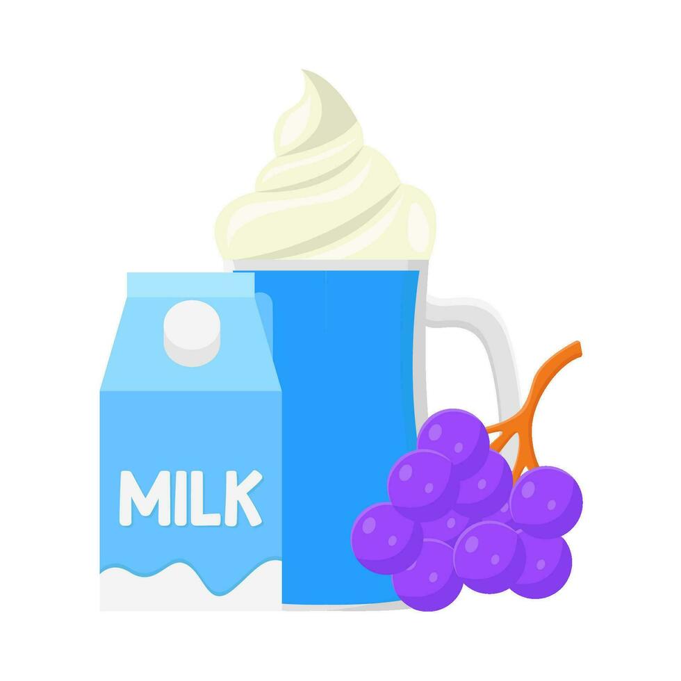 frappè, scatola latte con uva illustrazione vettore